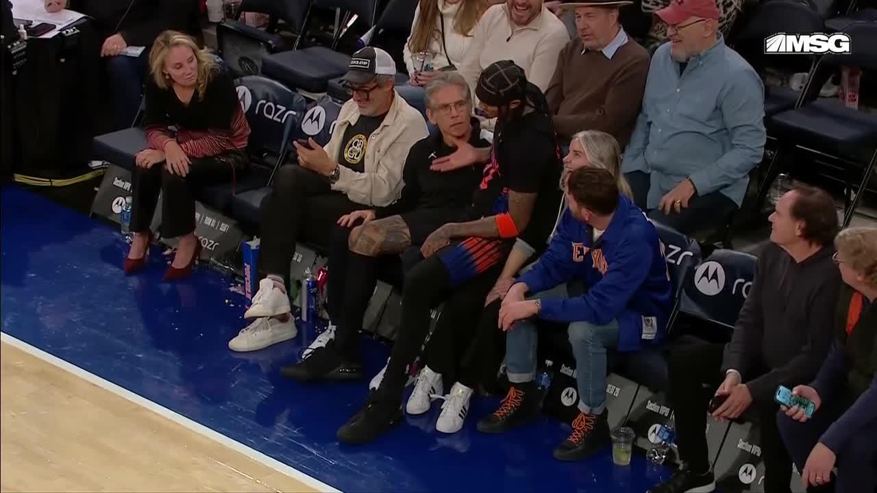 Jordan Clarkson falls into Ben Stiller's lap